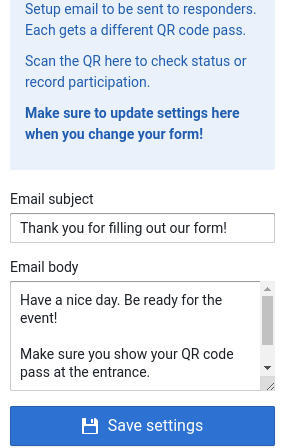 QR Code Pass Per Response setup UI screenshot