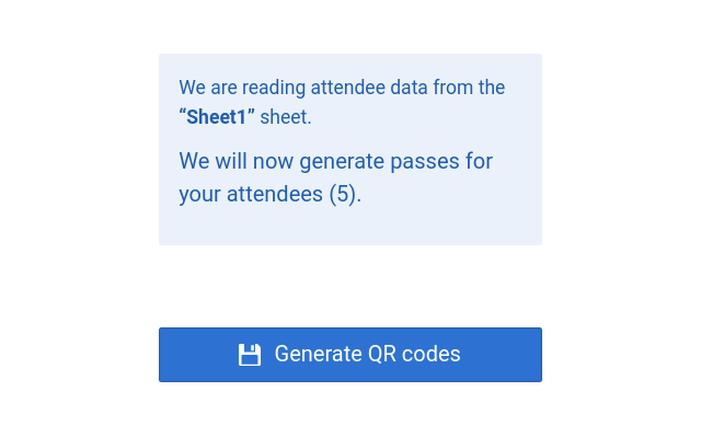 Screenshot of the "QR Code Access Card" addon, where one can generate QR codes for each attendee