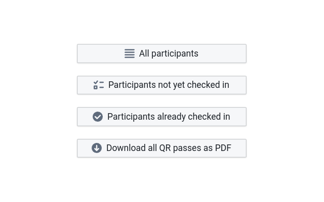 Screenshot of the "QR Code Access Card" addon, where one can access various reports on participants