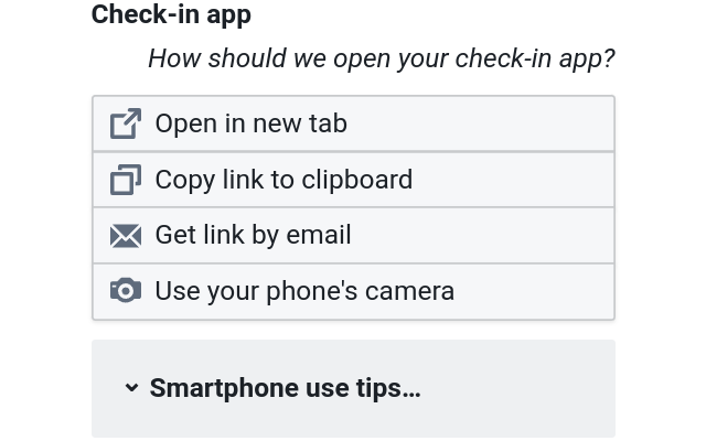 Check-in app access section of Darkaa's QR code ticket per response add-on for Google Forms