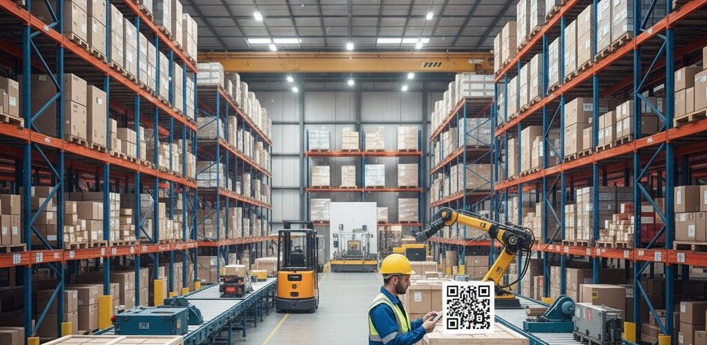 Employee scanning QR code in warehouse