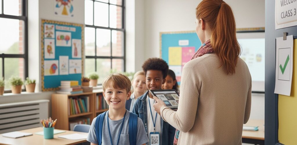 QR used in a classroom for attendance tracking