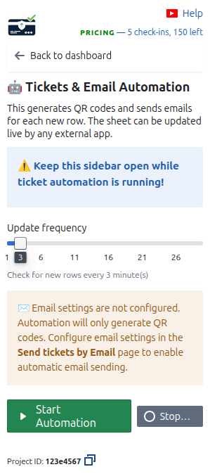 Automation section on the Dashboard