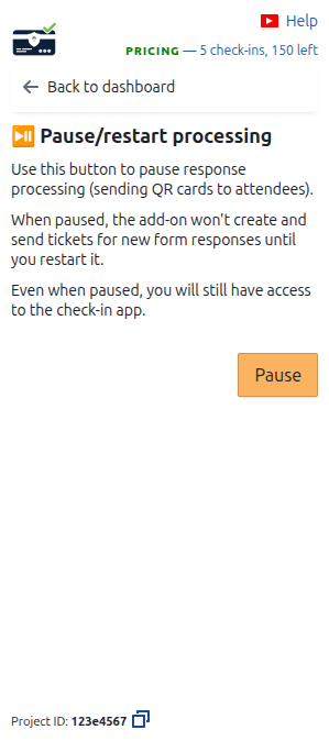 Pause/restart section on the Dashboard