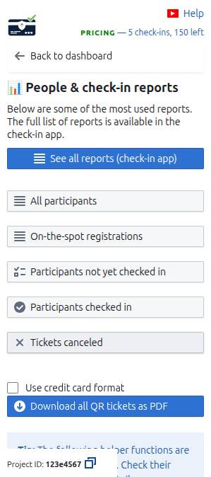 QR code ticket add-on reports