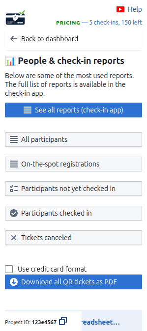 QR code ticket add-on reports