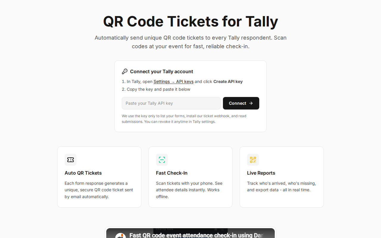 Connect your Tally account page with API key field